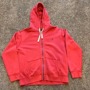 Polo Ralph Lauren Distressed Dark Red Zip Hoodie with Embroidered Pony